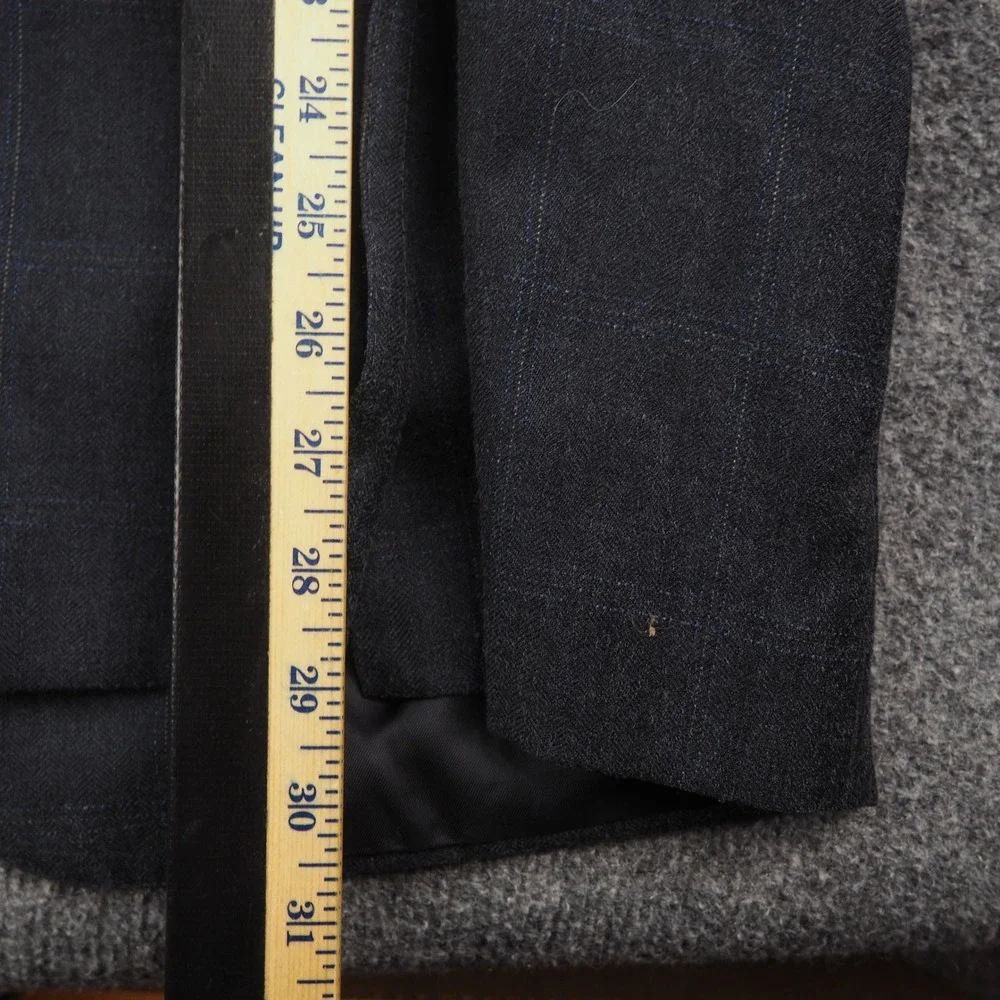 Canali Blazer Mens 44R (EU 54) Navy Blue Windowpane Silk Wool Sport Coat Italy
